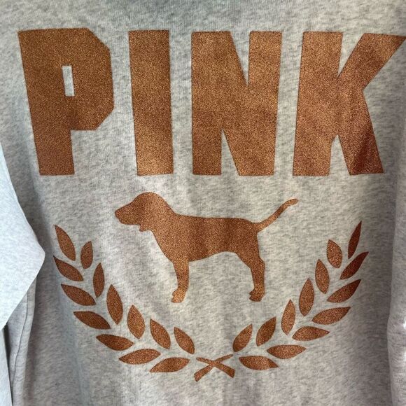 Victoria’s Secret PINK Gray Gold Glitter Dog Hoodie Hooded Sweatshirt Medium - Picture 6 of 6